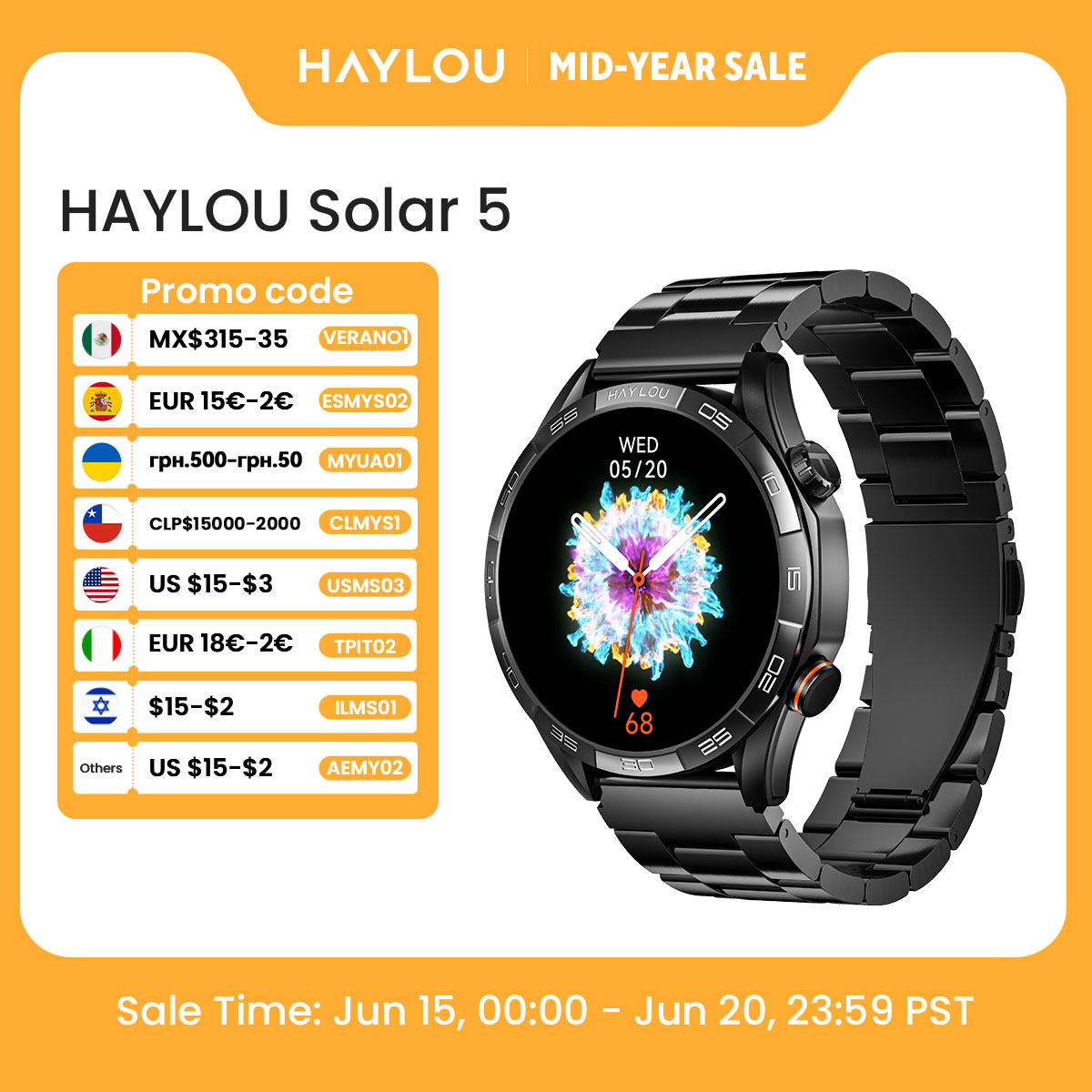 Outdoor Sport Smart Watch - HAYLOU Solar 5 Voice Calling Smartwatch