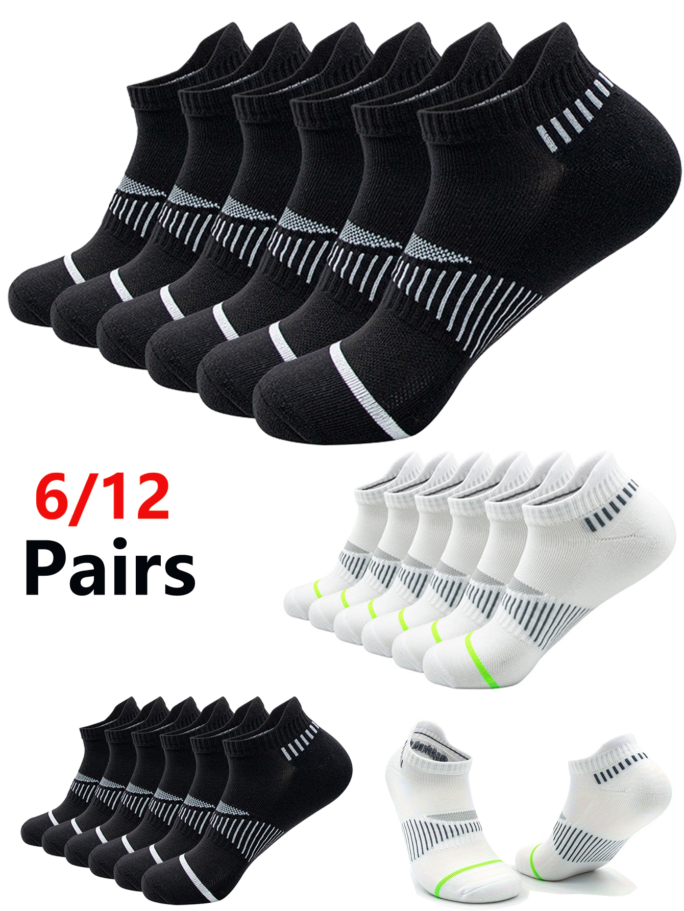 6/12 Pairs Classic White Crew  - Outdoor Sports Activities reseña y precio