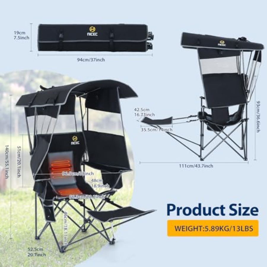 Chair with Canopy, Heated Camp - Outdoor Sports Umbrella reseña y precio