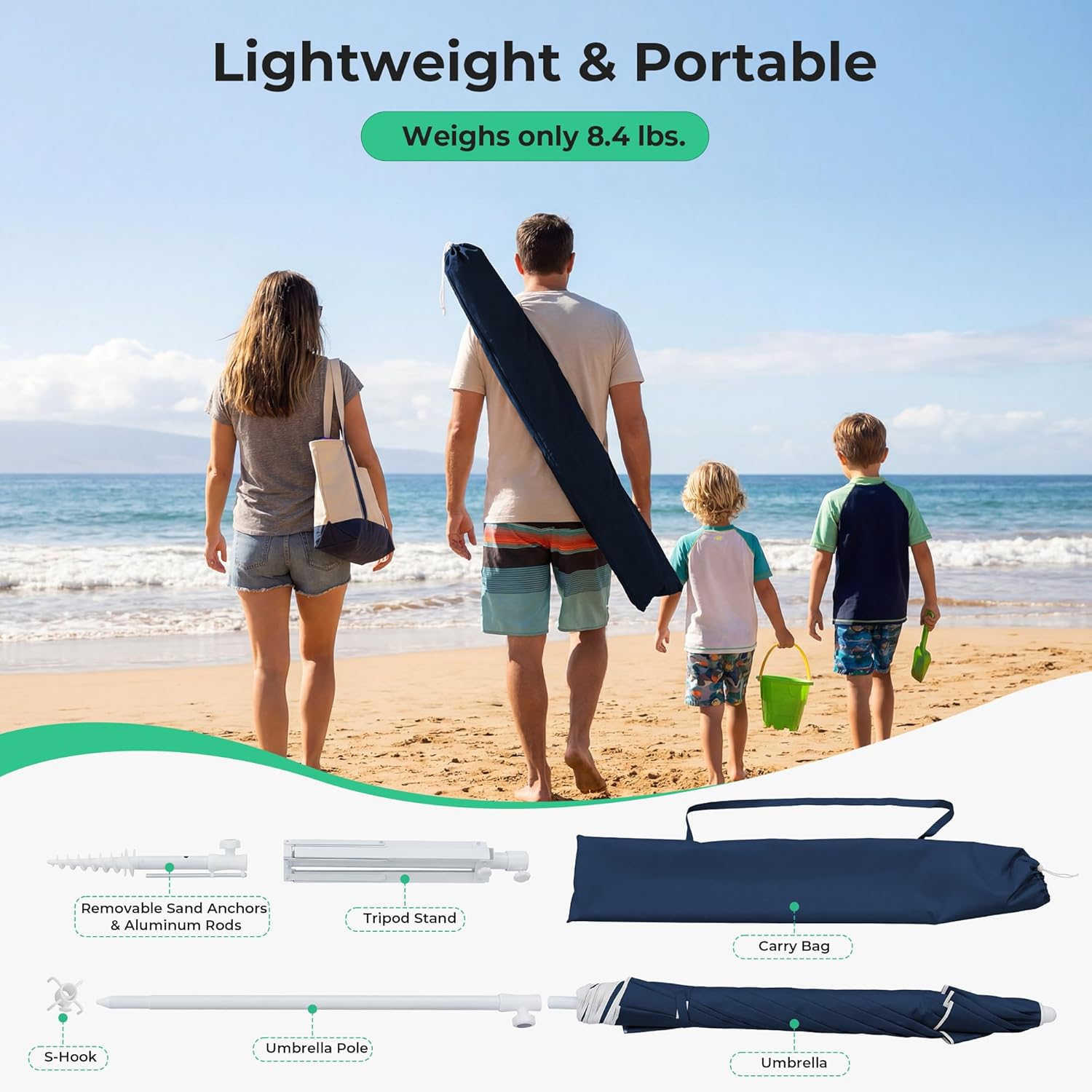 6.5ft Portable Sun Shade Umbre - Outdoor Sports Umbrella reseña y precio