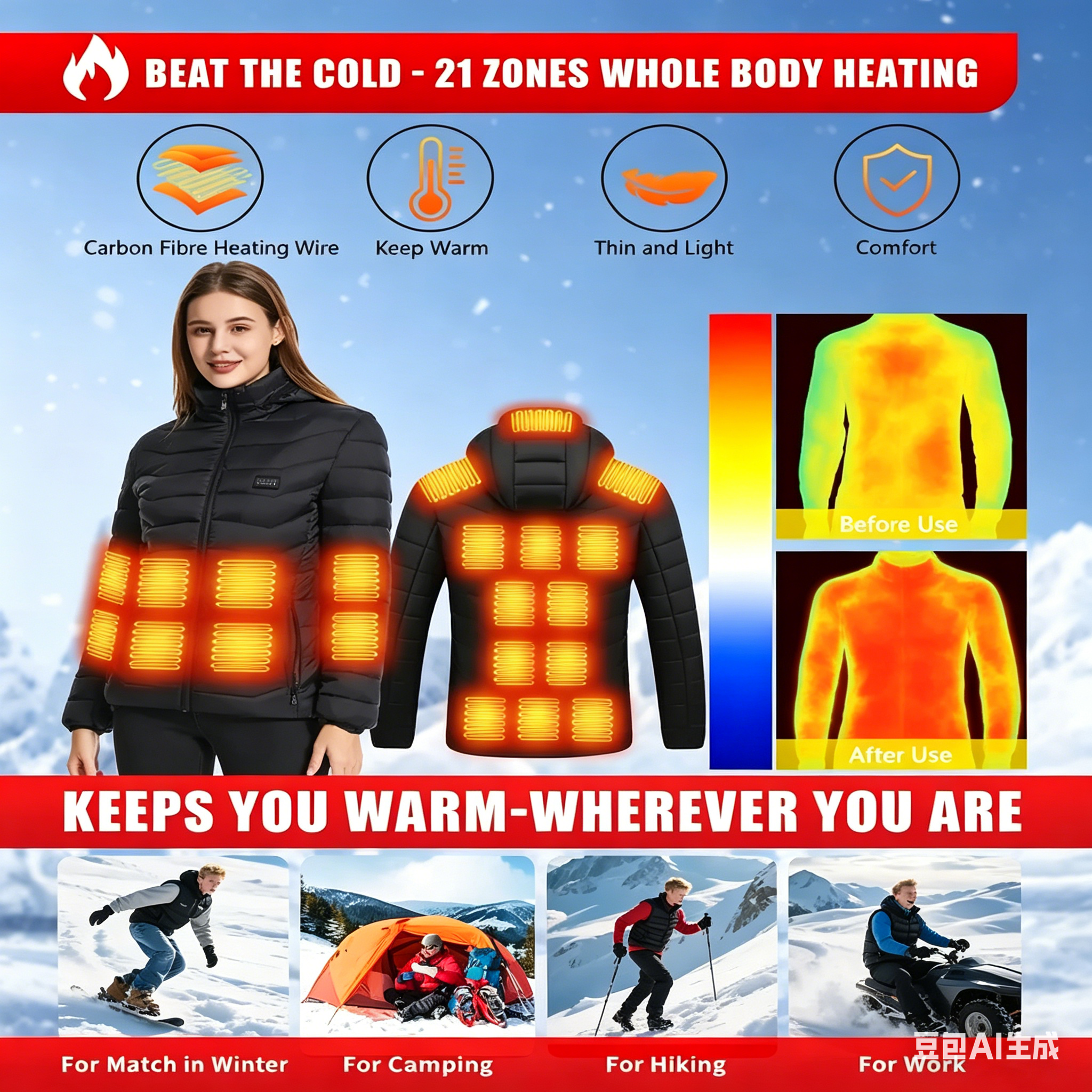 23 Areas Heating Jacket, Polye - Outdoor Sport Coat reseña y precio